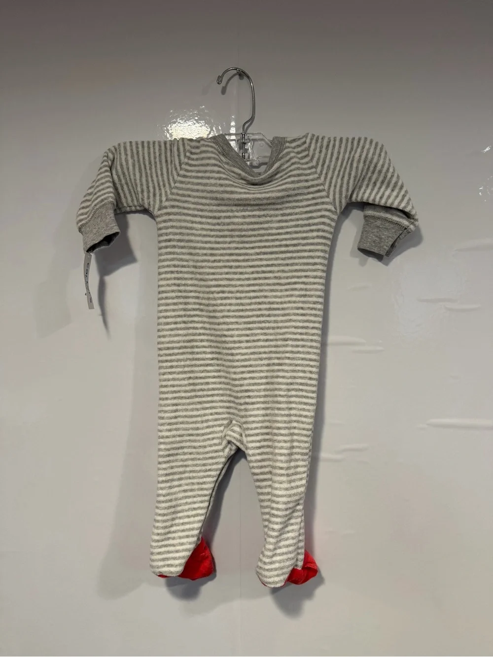 Carter's Gray & White Towel Striped Footed One-Piece with Red Crab Accents NWT